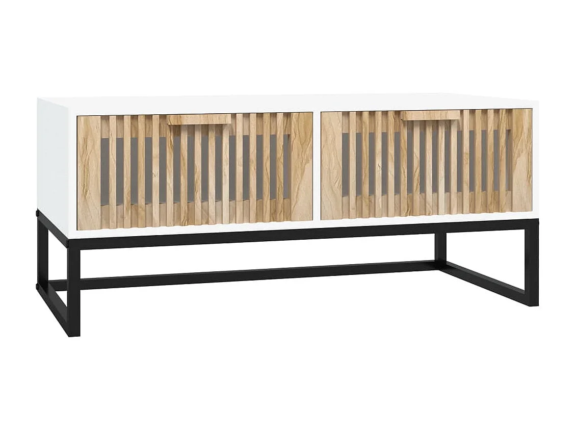 Table basse blanc 80x40x35 cm Bois d'ingénierie et fer OFR55089 BonneVie Meuble