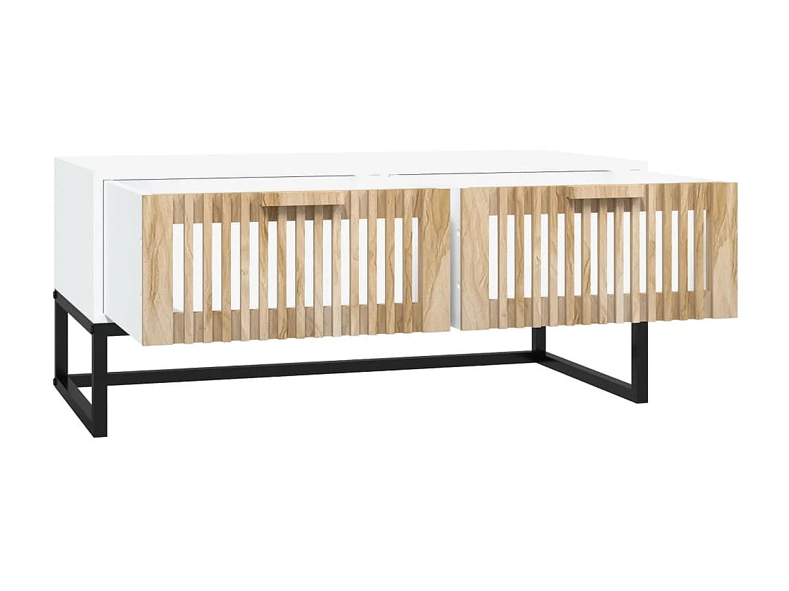 Table basse blanc 80x40x35 cm Bois d'ingénierie et fer OFR55089 BonneVie Meuble