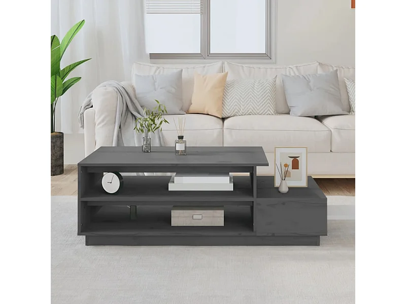 Mesa de centro 120x50x40,5 cm madeira de pinho maciça cinzento PT334917