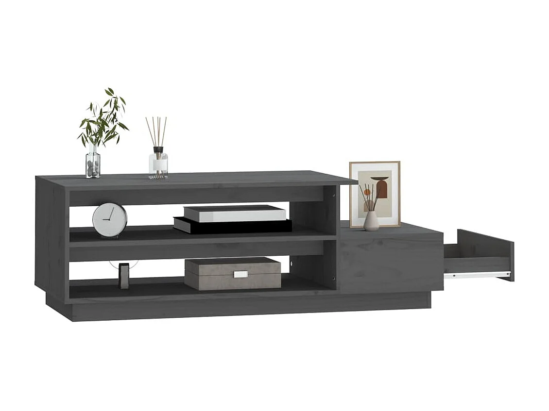 Table basse Gris 120x50x40,5 cm Bois massif de pin OFR47498 BonneVie Meuble