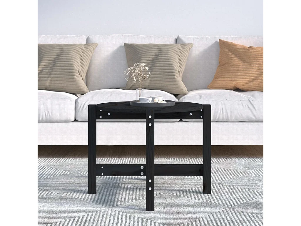 Table basse Noir Ø 62,5x45 cm Bois massif de pin OFR33448 BonneVie Meuble