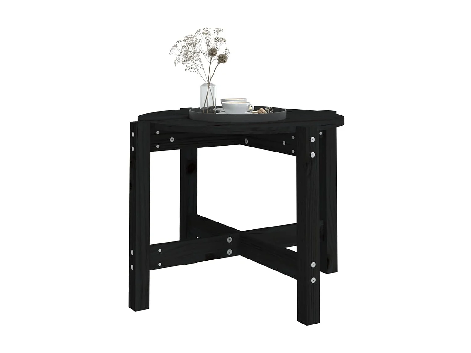 Table basse Noir Ø 62,5x45 cm Bois massif de pin OFR33448 BonneVie Meuble