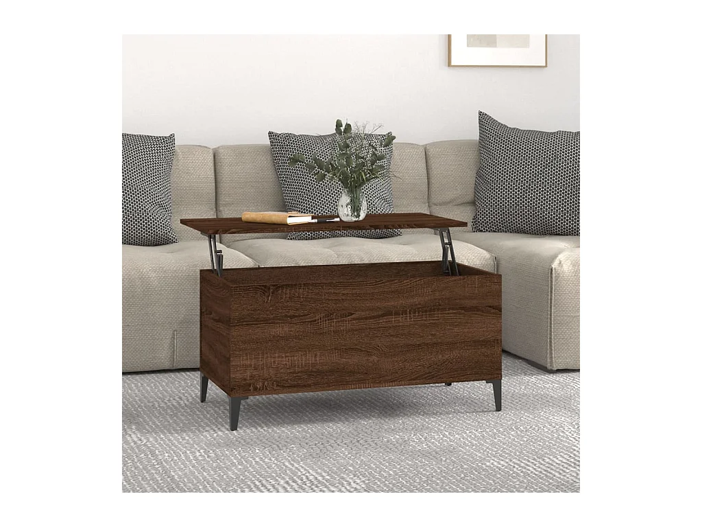 Table basse relevable Chêne marron 90x44,5x45 cm Bois d'ingénierie OFR58211 BonneVie Meuble
