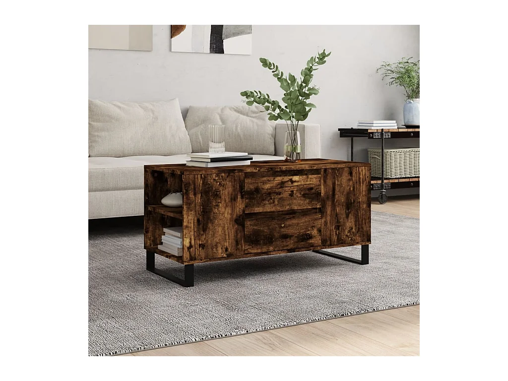 Table basse chêne fumé 102x44,5x50 cm bois d'ingénierie OFR79853 BonneVie Meuble