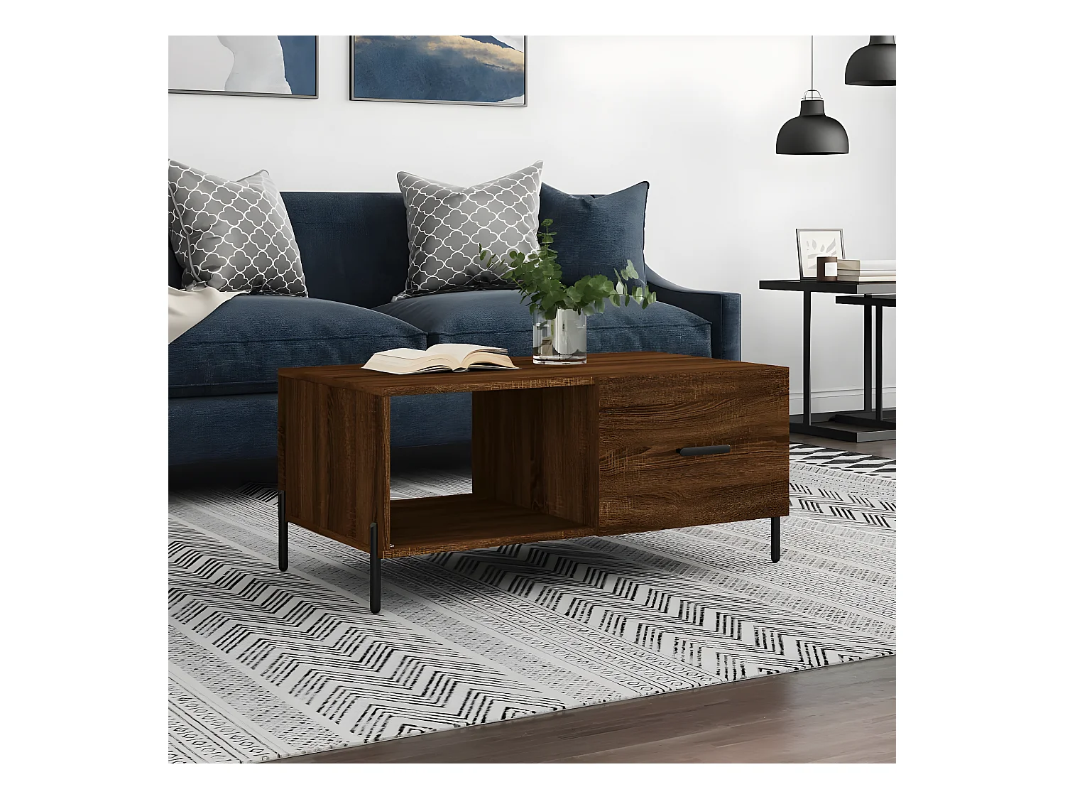 Table basse chêne marron 90x50x40 cm bois d'ingénierie OFR97219 BonneVie Meuble