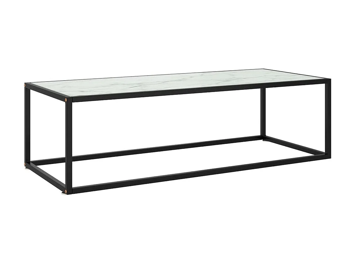 Table basse Noir avec verre marbre blanc 120x50x35 cm OFR44404 BonneVie Meuble