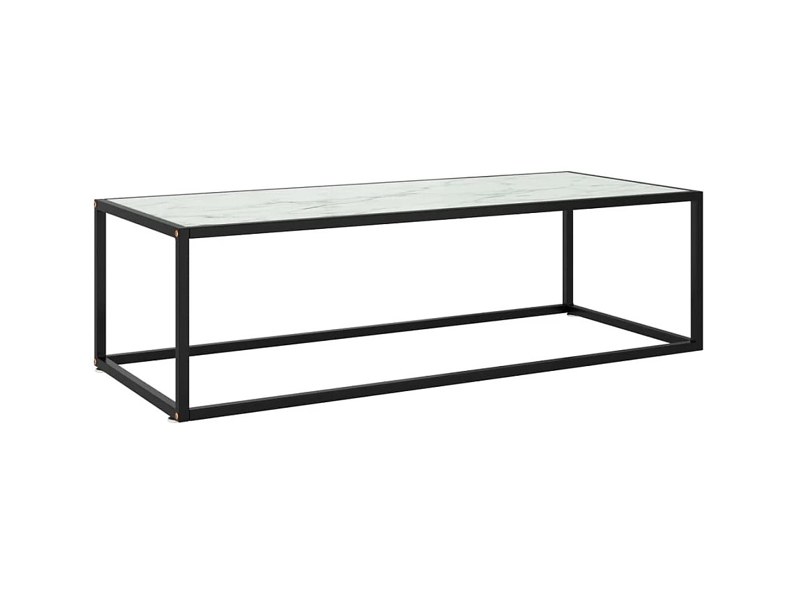 Table basse Noir avec verre marbre blanc 120x50x35 cm OFR44404 BonneVie Meuble