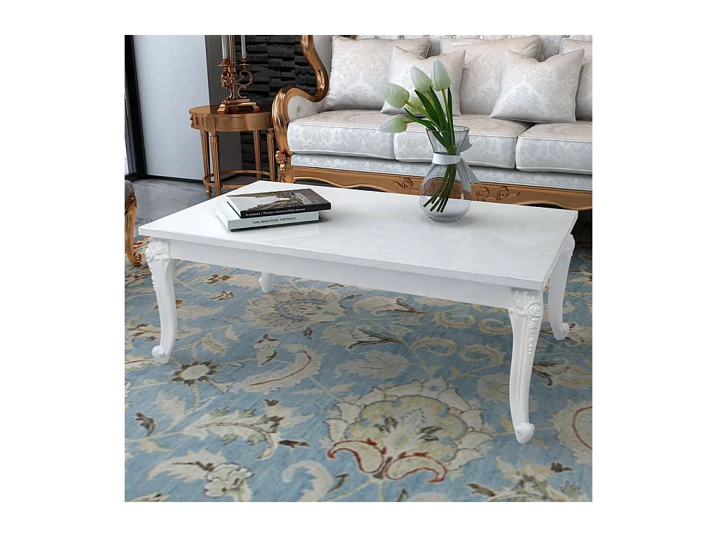 Table basse 115x65x42 cm Blanc brillant OFR46857 BonneVie Meuble