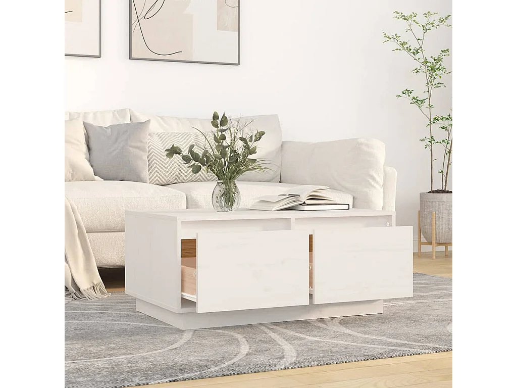 Mesa de centro 80x50x35 cm madeira de pinho maciça branco PT790434