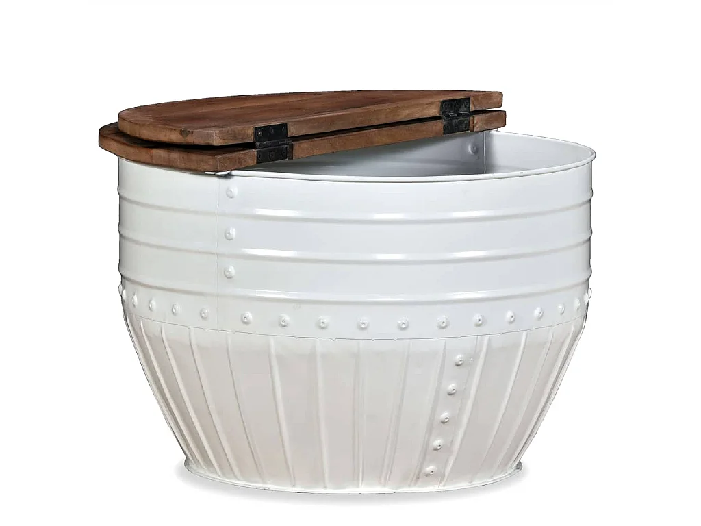 Mesa centro madeira reciclada maciça branca em forma de barril PT917244