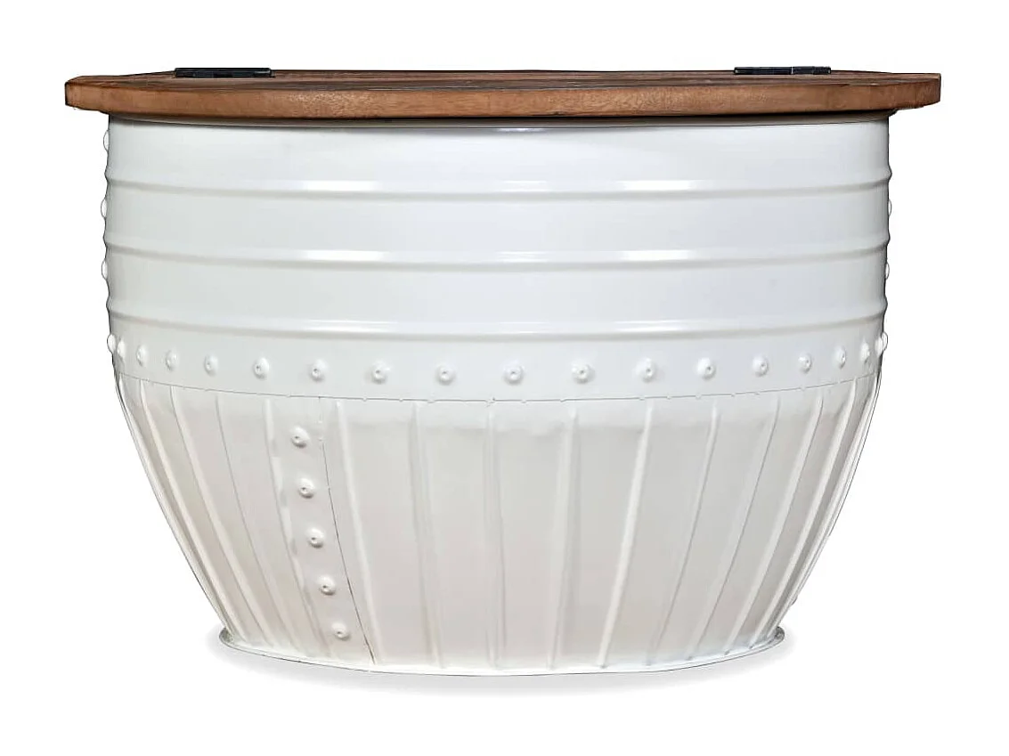 Mesa centro madeira reciclada maciça branca em forma de barril PT917244