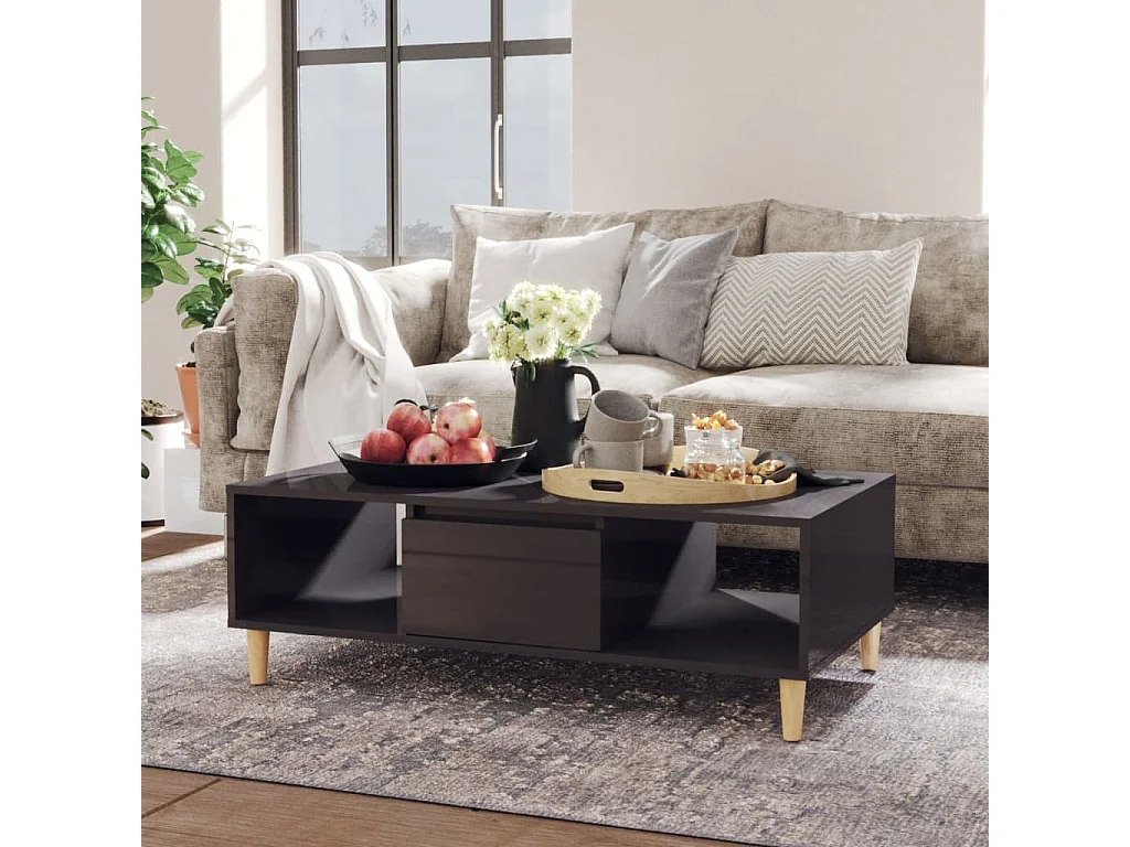 Salontafel 103,5x60x35 cm spaanplaat hoogglans grijs NL82509