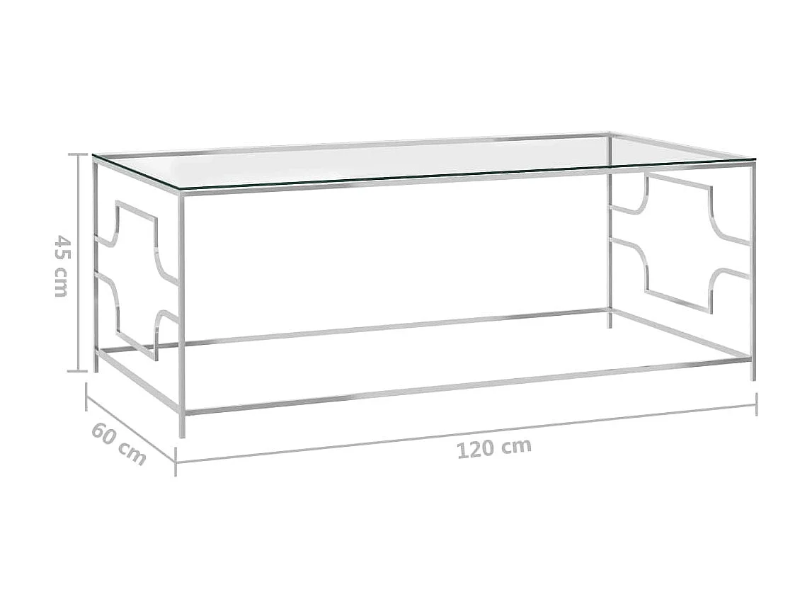 Mesa de centro 120x60x45 cm aço inoxidável prateado e vidro PT660722