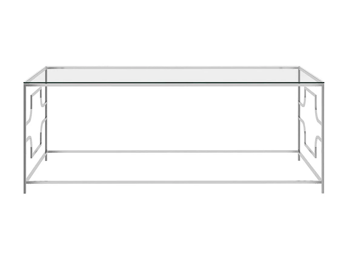 Table basse Argenté 120x60x45 cm Acier inoxydable et verre OFR13215 BonneVie Meuble