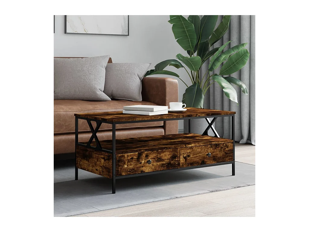 Table basse chêne fumé 100x51x45 cm bois d'ingénierie OFR39485 BonneVie Meuble