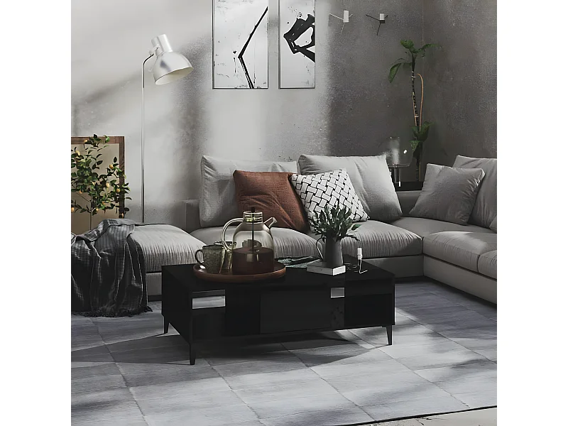 Mesa de centro madera contrachapada negro brillo 103,5x60x35cm ES24776