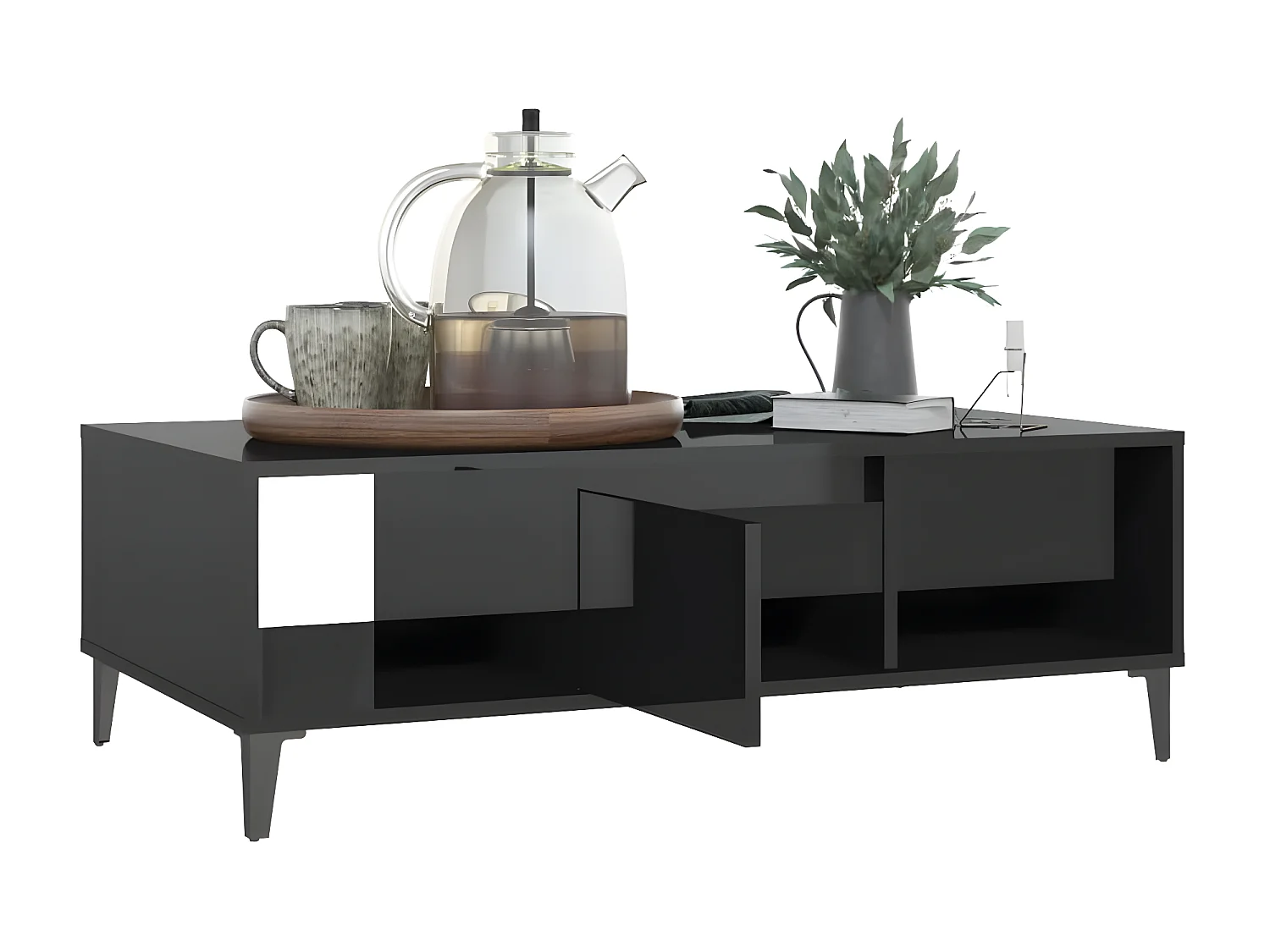 Table basse Noir brillant 103,5x60x35 cm Aggloméré OFR91447 BonneVie Meuble