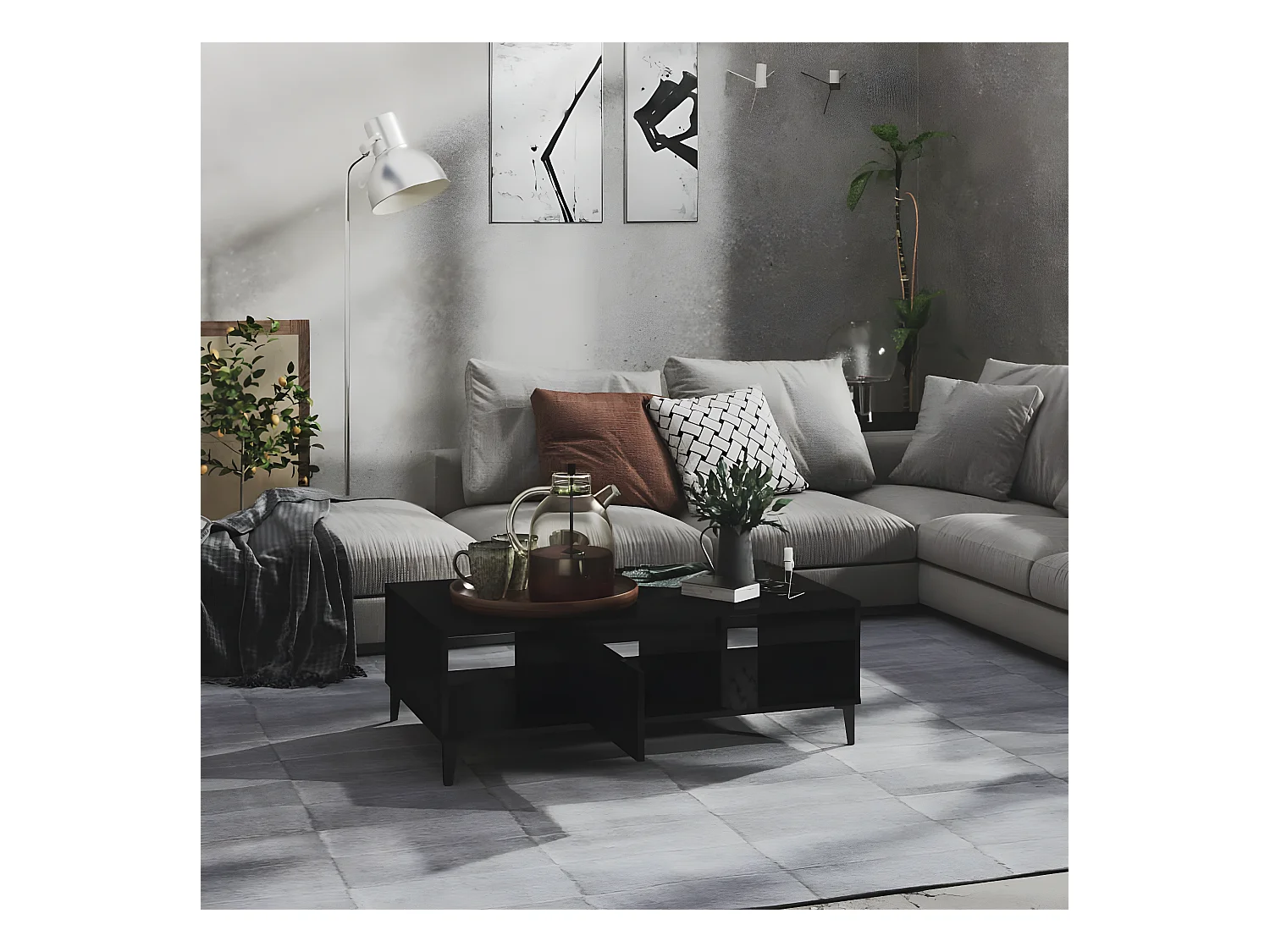 Mesa de centro derivados de madeira preto brilhante PT249859