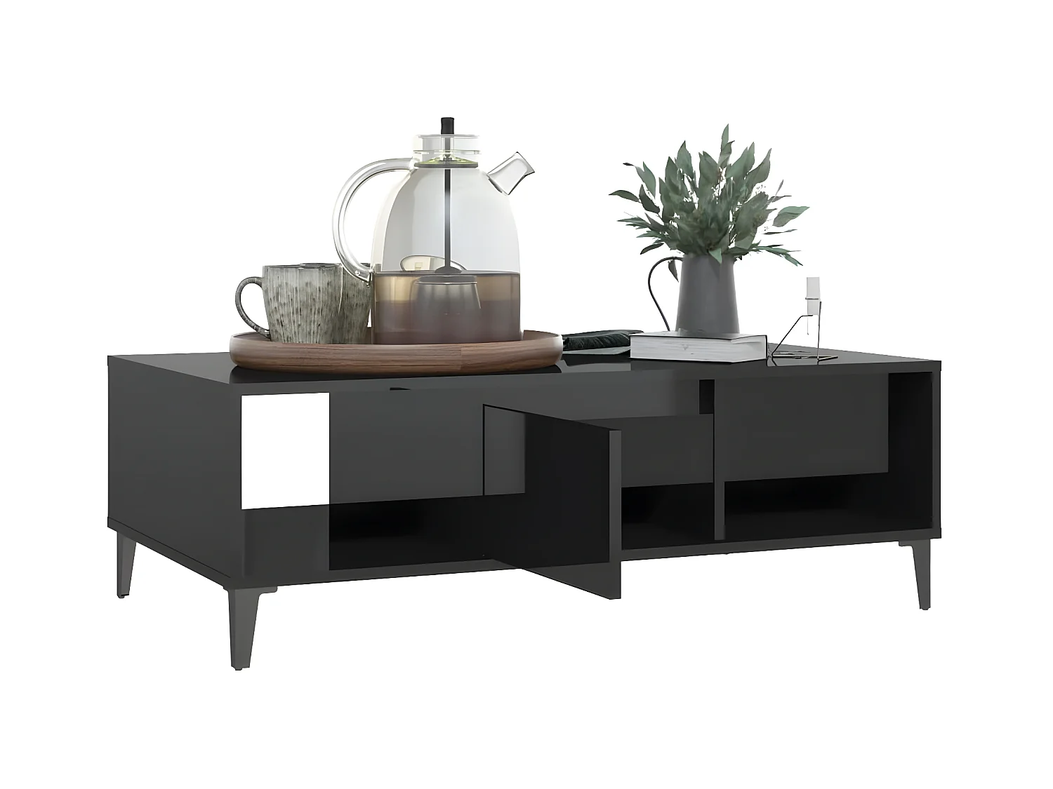 Mesa de centro derivados de madeira preto brilhante PT249859