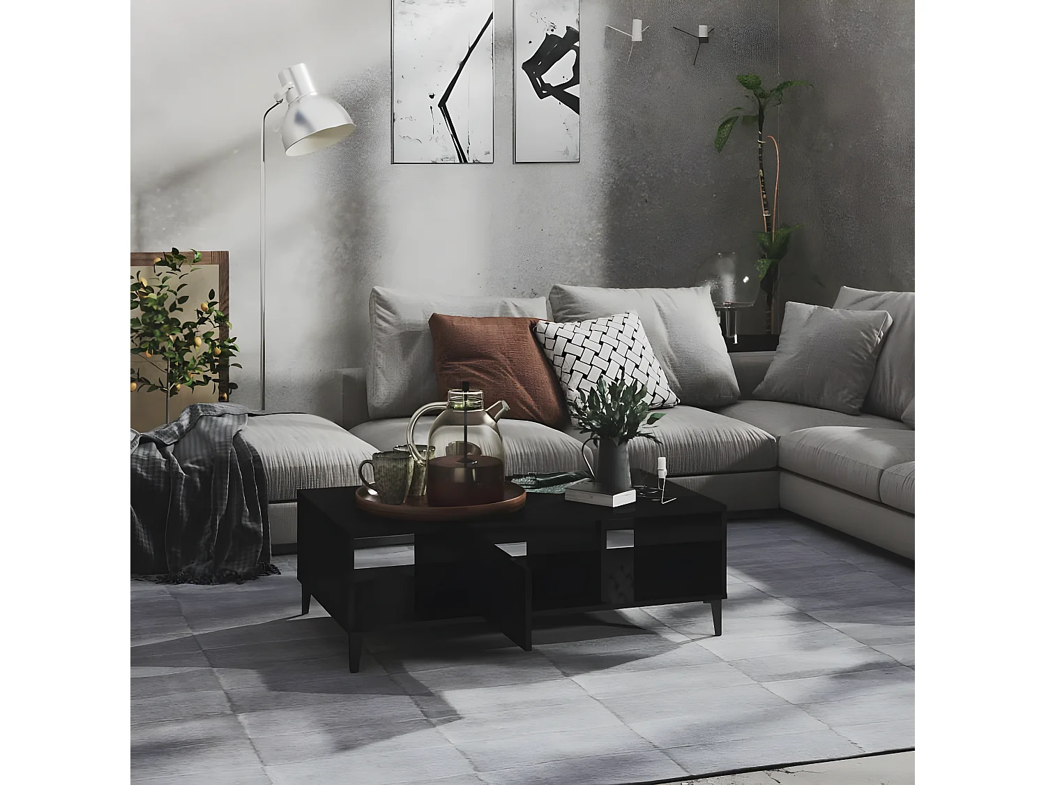 Table basse Noir brillant 103,5x60x35 cm Aggloméré OFR91447 BonneVie Meuble