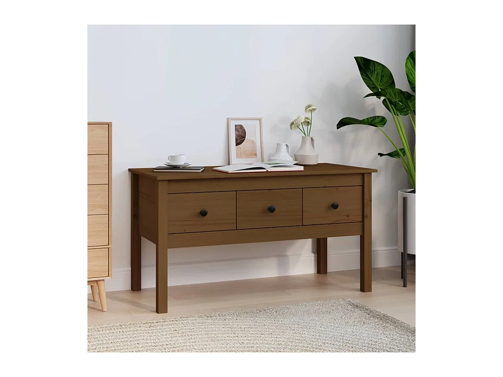 Table basse Marron miel 102x49x55 cm Bois massif de pin OFR53764 BonneVie Meuble