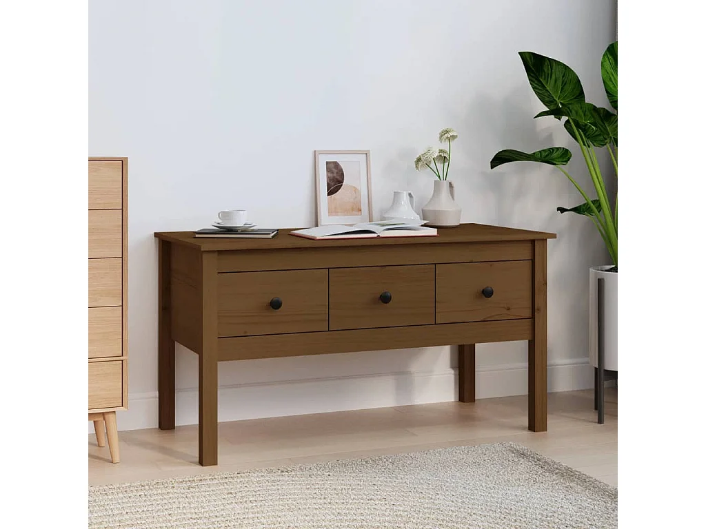 Table basse Marron miel 102x49x55 cm Bois massif de pin OFR53764 BonneVie Meuble