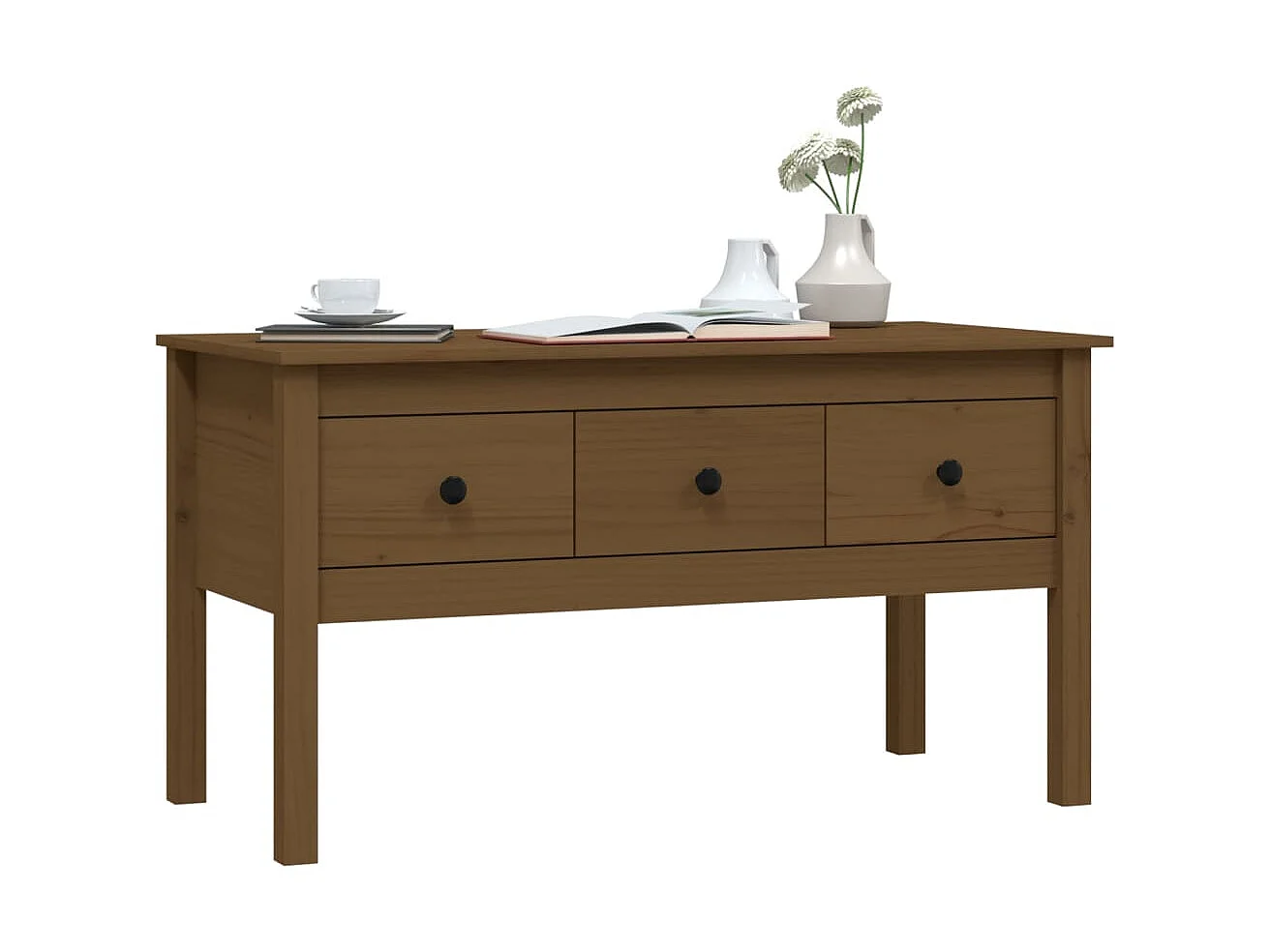 Table basse Marron miel 102x49x55 cm Bois massif de pin OFR53764 BonneVie Meuble