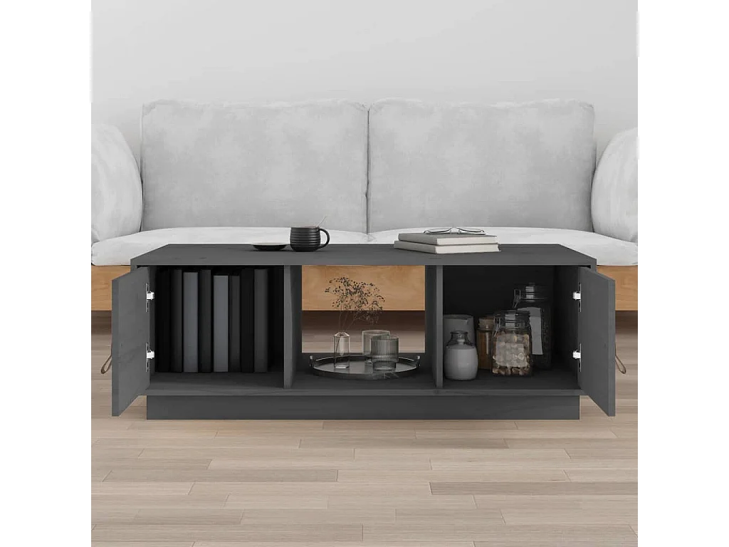 Table basse Gris 100x50x35 cm Bois massif de pin OFR41349 BonneVie Meuble