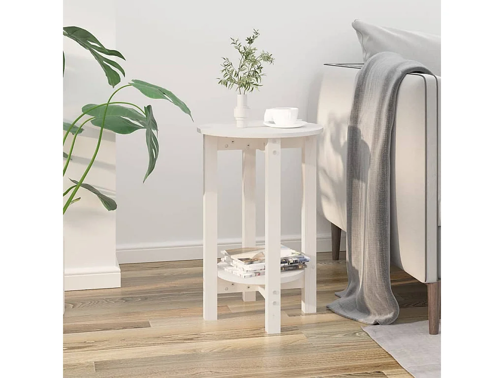 Table basse Blanc Ø 40x60 cm Bois massif de pin OFR14882 BonneVie Meuble