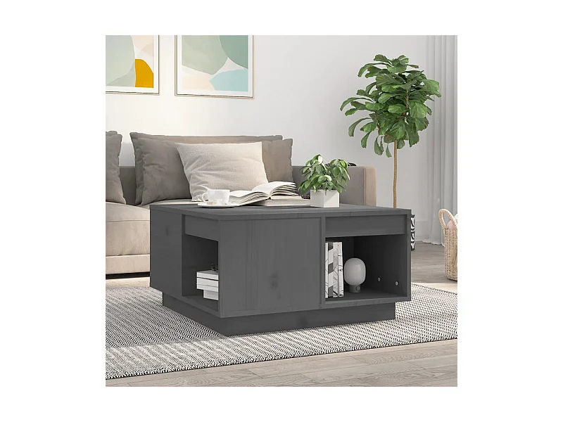 Table basse Gris 60x61x32,5 cm Bois massif de pin OFR98137 BonneVie Meuble