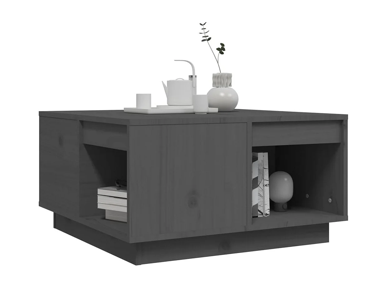 Table basse Gris 60x61x32,5 cm Bois massif de pin OFR98137 BonneVie Meuble