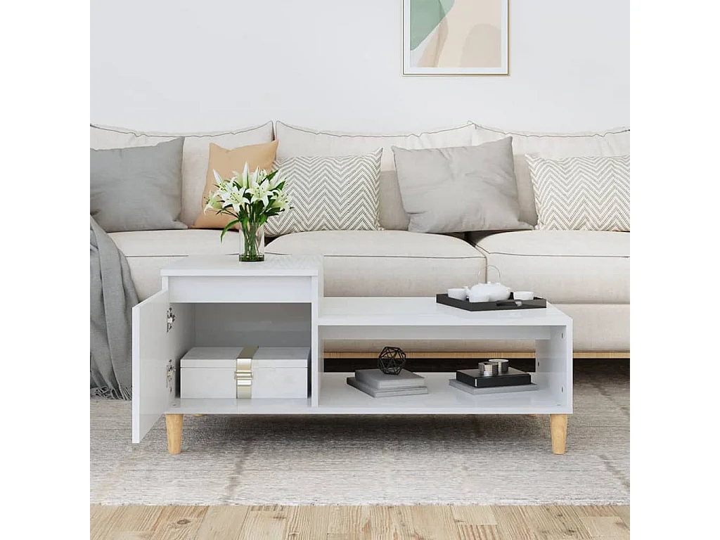 Mesa de centro 100x50x45 cm derivados madeira branco brilhante PT893920