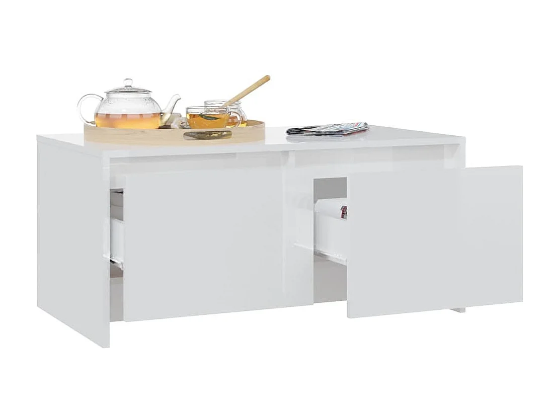 Table basse Blanc brillant 90x50x41,5 cm Aggloméré OFR15816 BonneVie Meuble