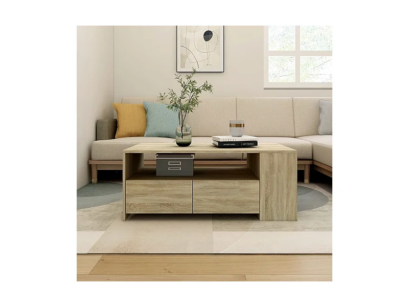 Table basse Chêne sonoma 102x55x42 cm Bois d'ingénierie OFR94537 BonneVie Meuble