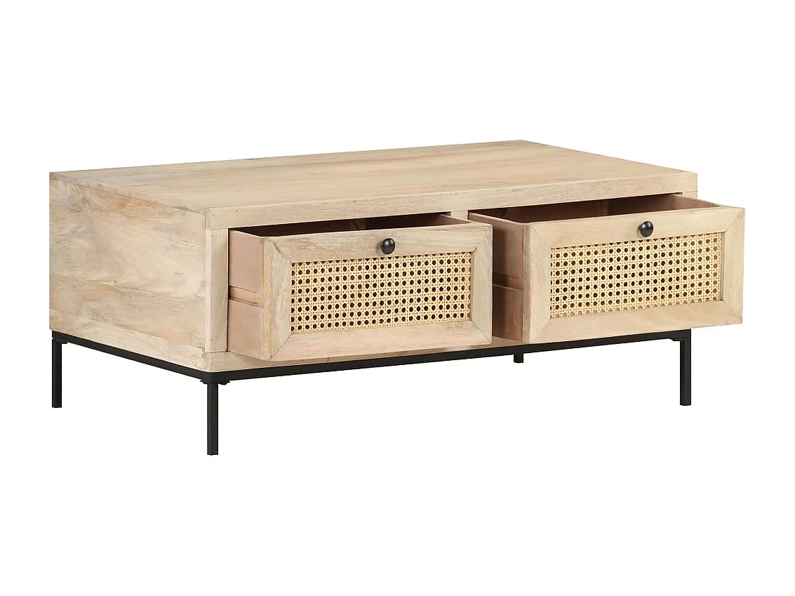 Table basse 90x50x37 cm Bois de manguier et canne naturelle OFR22053 BonneVie Meuble