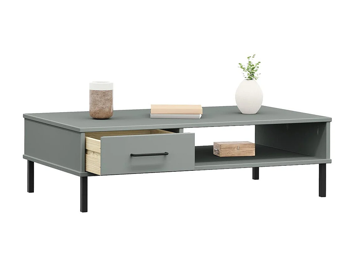 Mesa de centro c/ pernas de metal pinho maciço OSLO cinzento PT833799