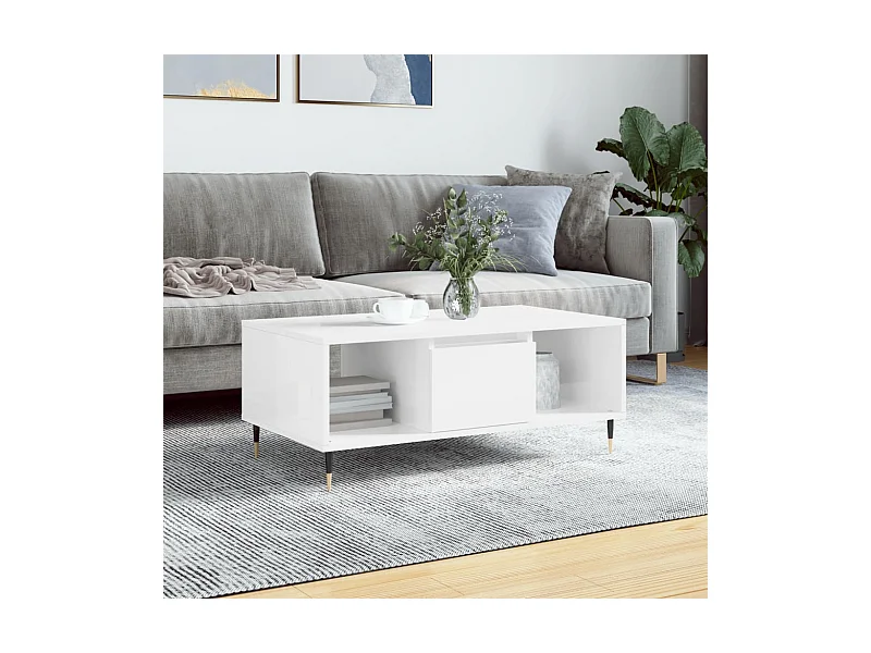 Mesa de centro madera contrachapada blanco brillo 90x50x36,5 cm ES39114