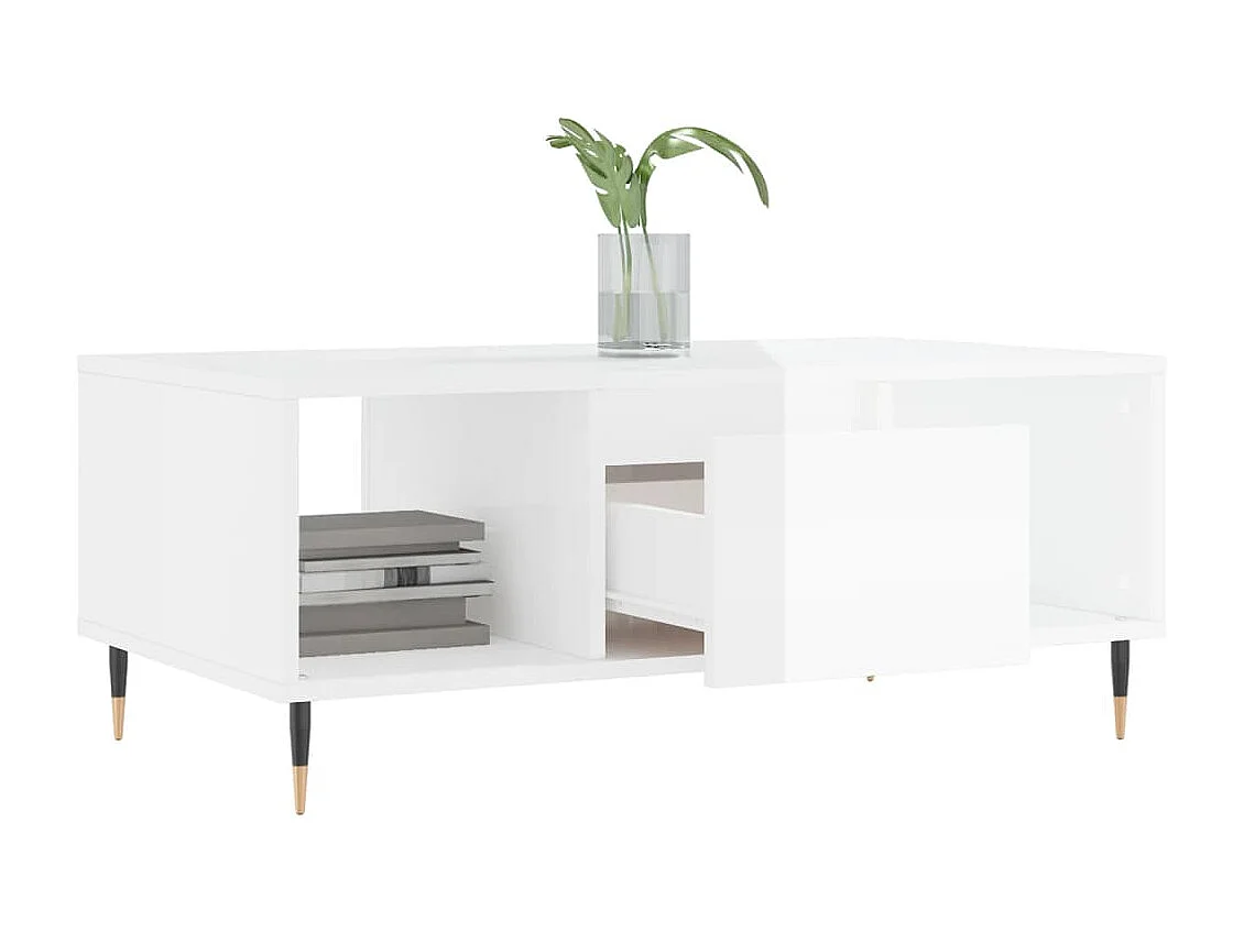 Table basse Blanc brillant 90x50x36,5 cm Bois d'ingénierie OFR51702 BonneVie Meuble