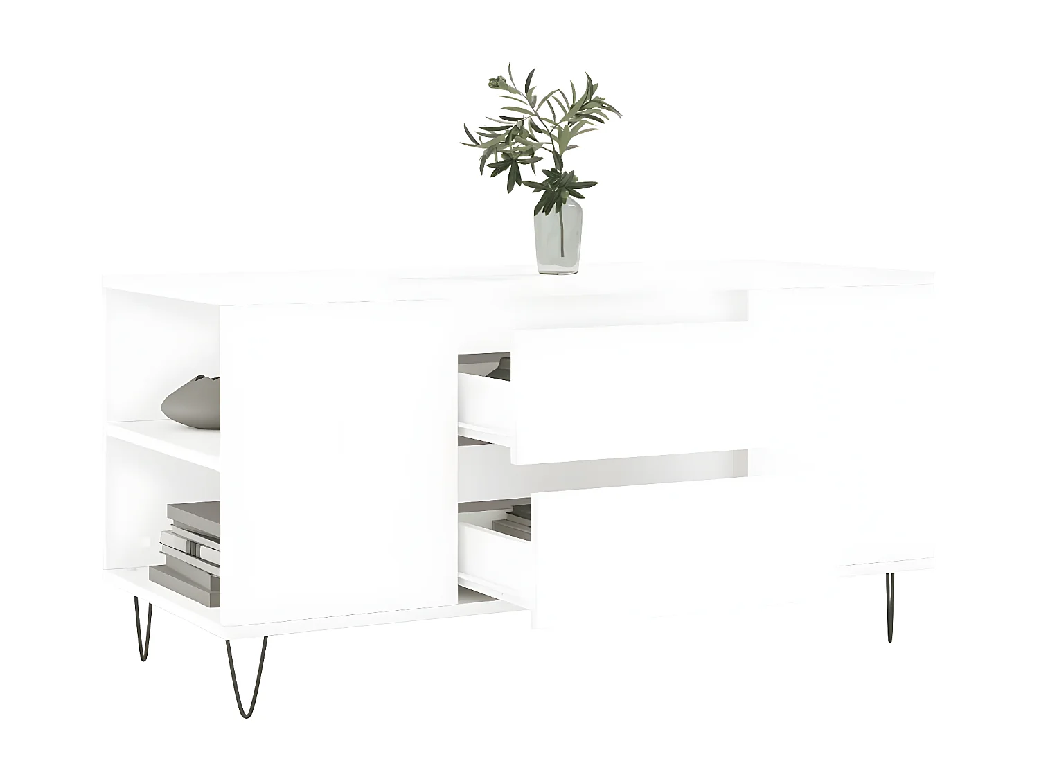 Table basse blanc 102x44,5x50 cm bois d'ingénierie OFR98041 BonneVie Meuble