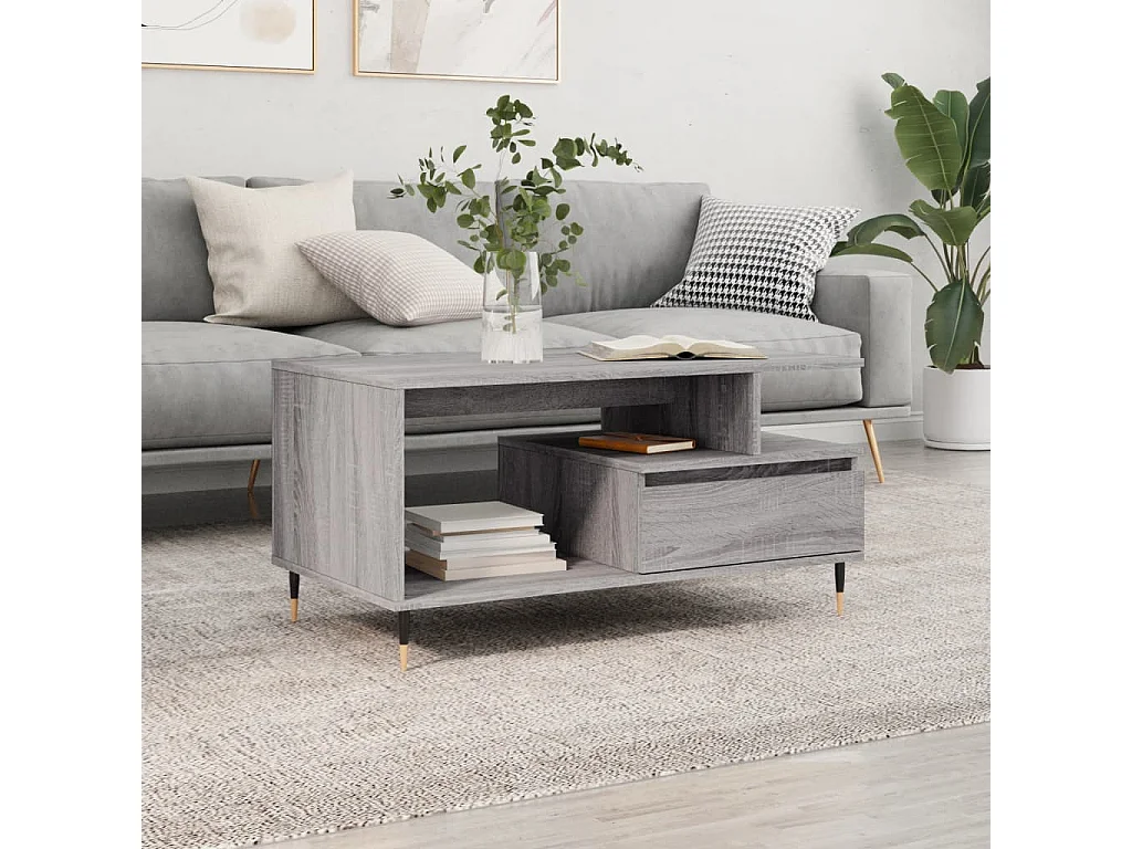 Table basse Sonoma gris 90x49x45 cm Bois d'ingénierie OFR32922 BonneVie Meuble
