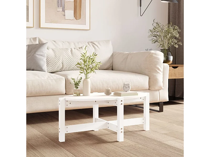 Table basse Blanc 87x48x35 cm Bois massif de pin OFR95147 BonneVie Meuble