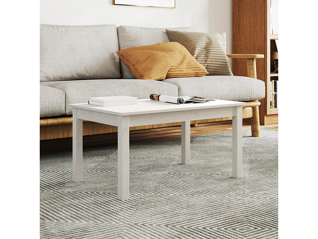 Mesa de centro de madera maciza de pino blanco 80x50x40 cm ES93852
