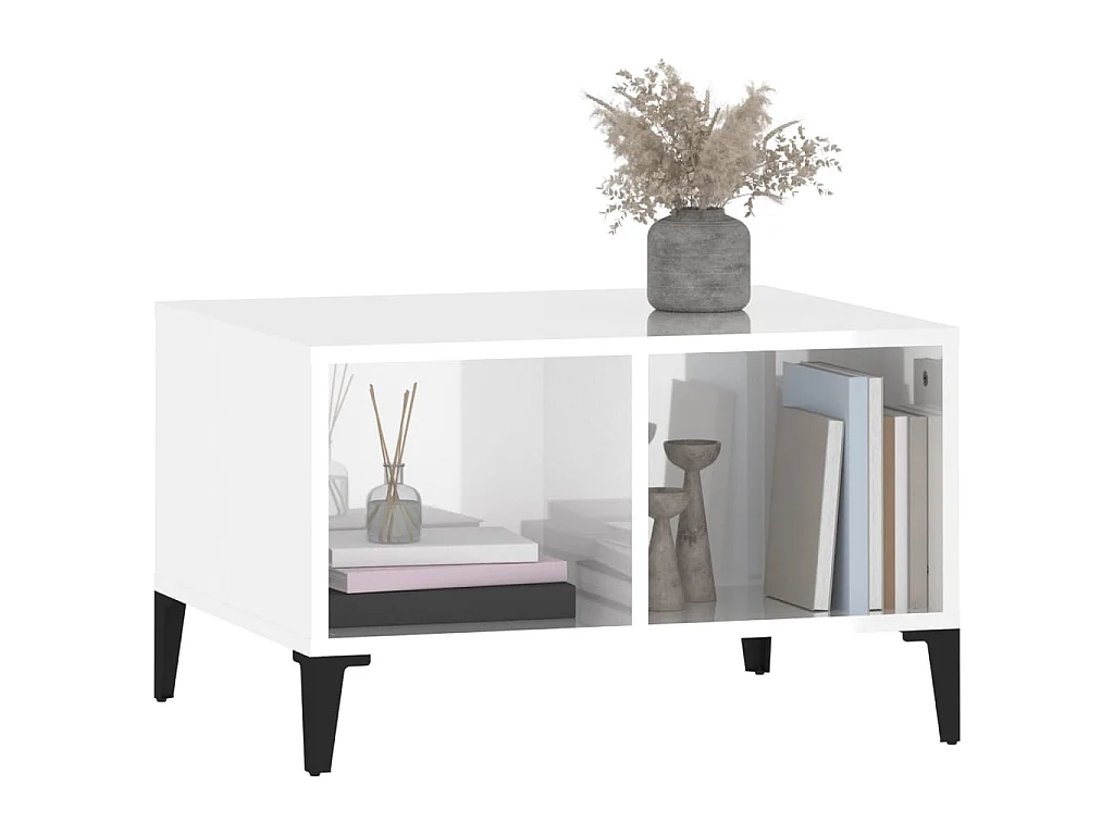 Mesa de centro madera contrachapada blanco brillo 60x50x36,5 cm ES32604