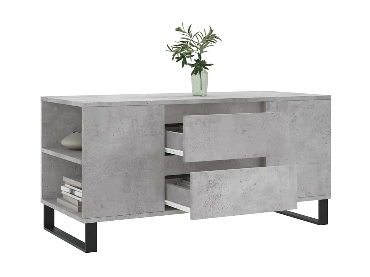 Table basse gris béton 102x44,5x50 cm bois d'ingénierie OFR69054 BonneVie Meuble