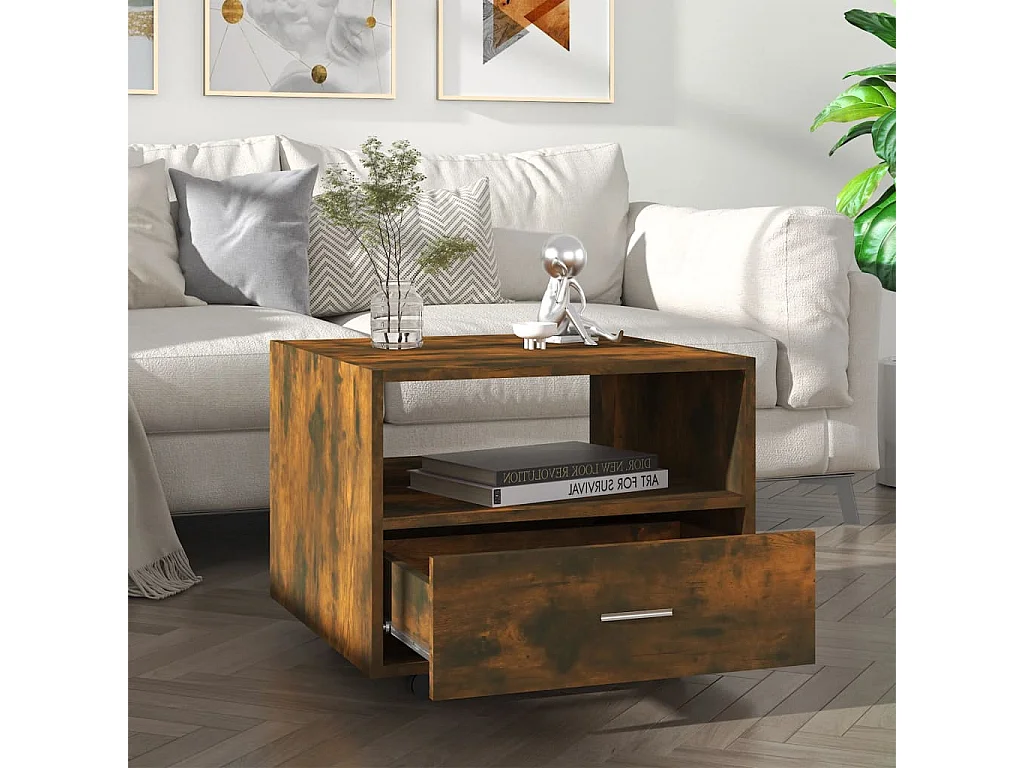 Table basse chêne fumé 55x55x40 cm bois d'ingénierie OFR89517 BonneVie Meuble