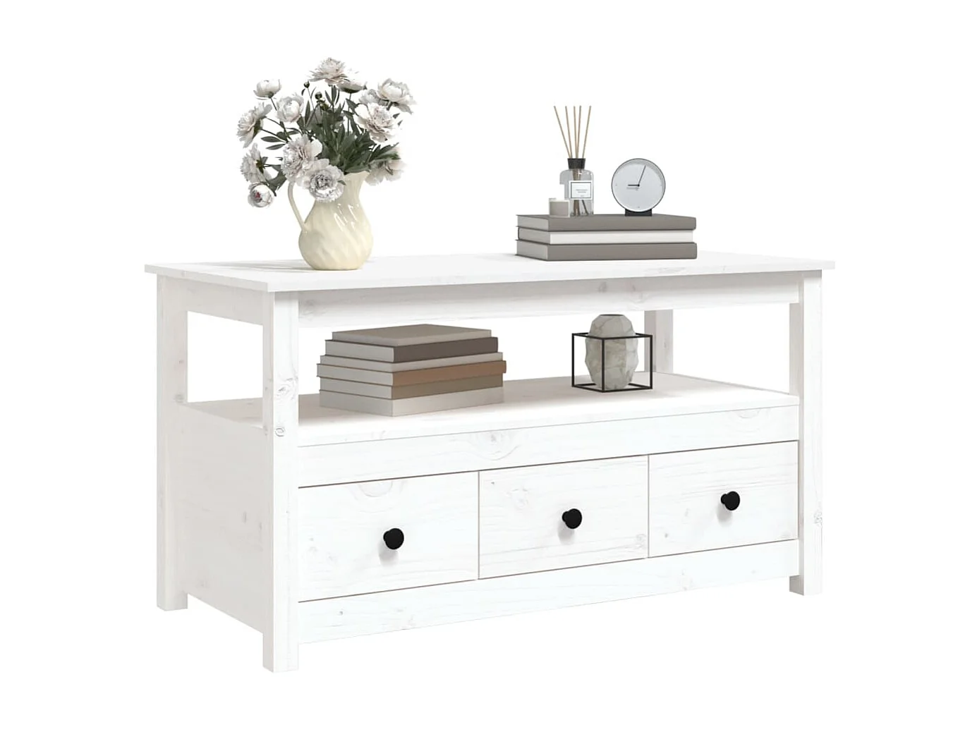 Table basse Blanc 102x49x55 cm Bois massif de pin OFR97737 BonneVie Meuble