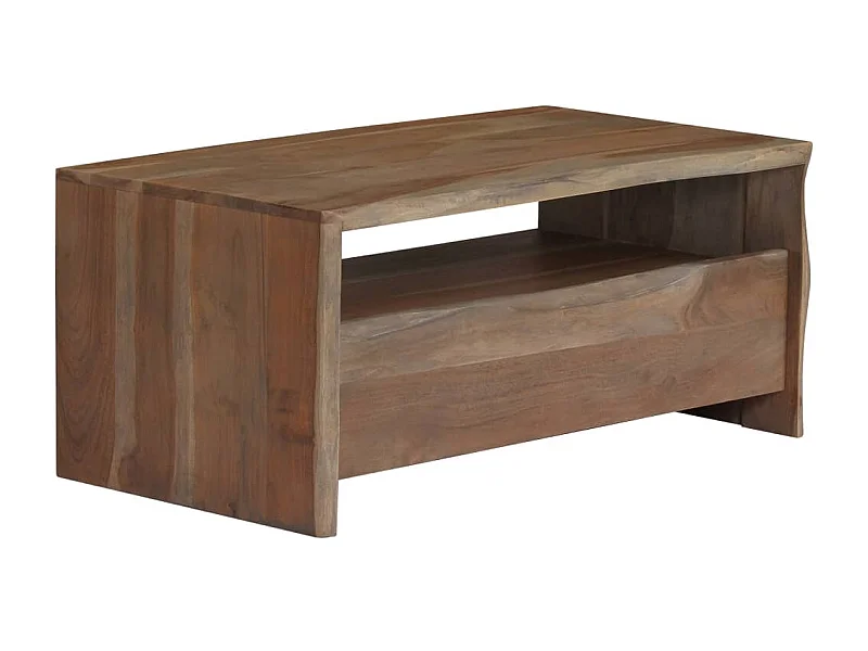 Mesa de centro borde vivo madera maciza acacia gris 90x50x40 cm ES32087