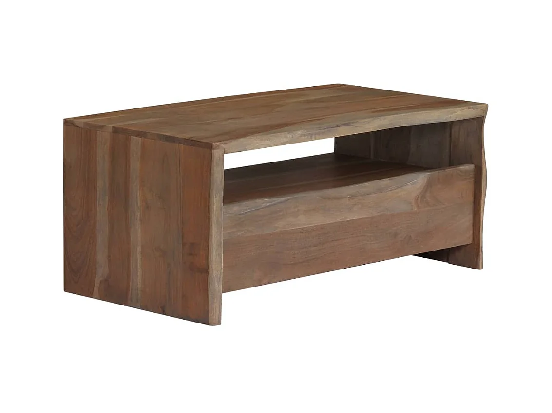 Table basse Acacia massif Bord assorti 90 x 50 x 40 cm Gris OFR70916 BonneVie Meuble