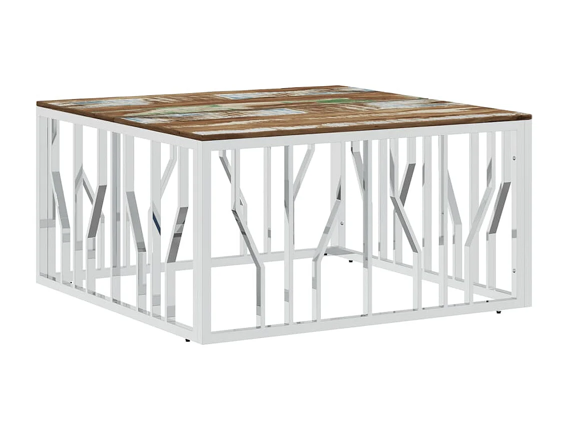Table basse argenté acier inoxydable/bois massif récupération OFR62754 BonneVie Meuble