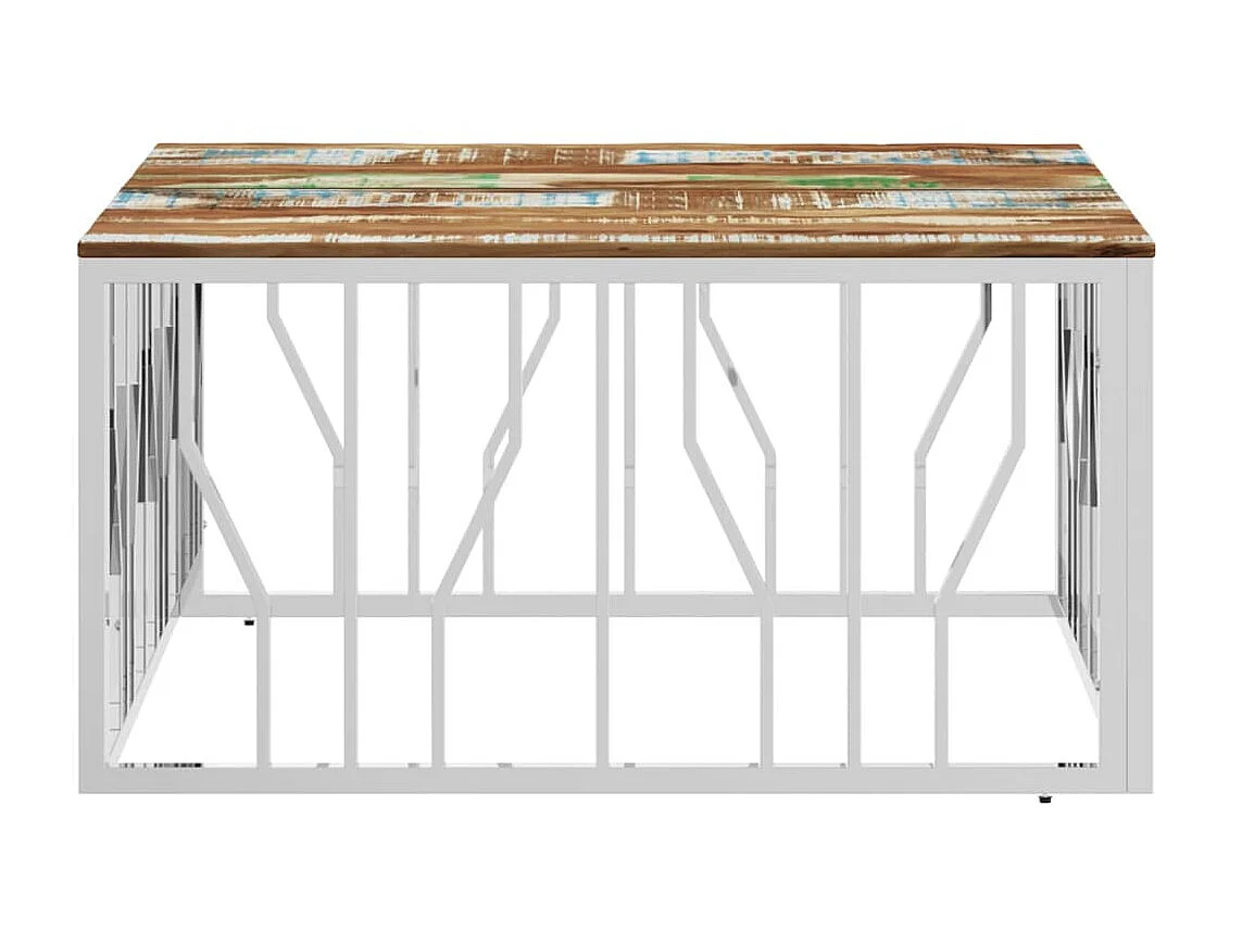 Table basse argenté acier inoxydable/bois massif récupération OFR62754 BonneVie Meuble